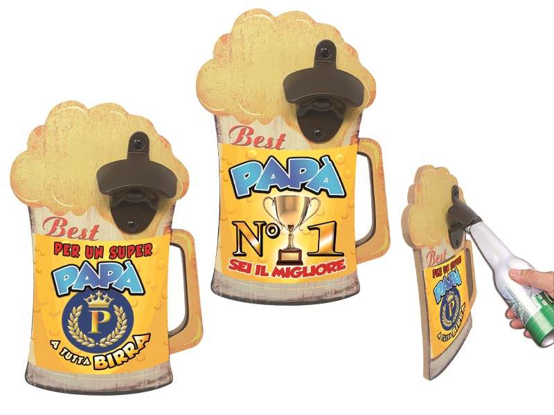 APRIBOTTIGLIE PAPA' DA PARETE IN LEGNO cm 17x26. . . ORDINE MINIMO 4 PZ. ASSORTITI