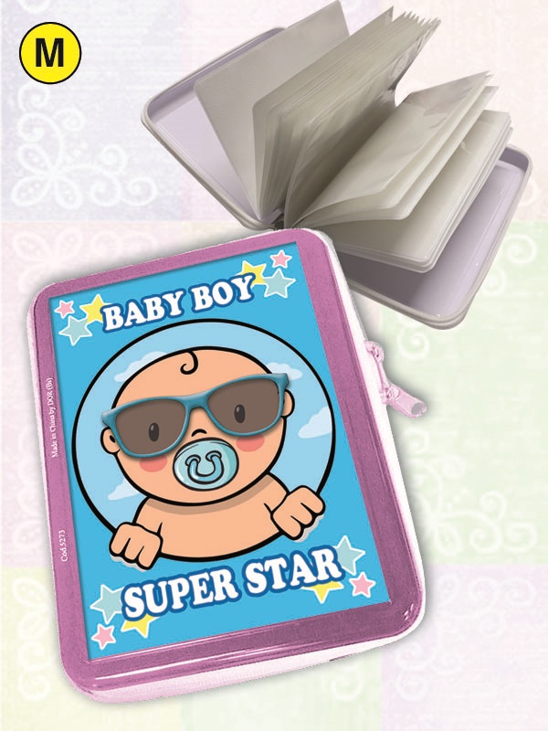 MINI ALBUM FOTO BABY BOY IN LATTA CON CERNIERA cm 12,5x16. . . . . . * * * ***FINE SERIE*** * * *. . . . . . * * * ***PREZZO SCONTATO*** * * *