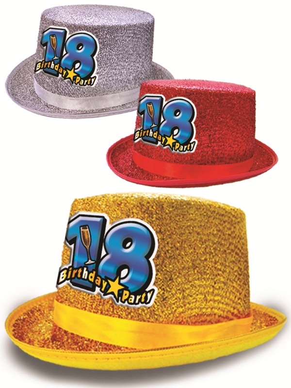 CILINDRO GLITTER "18 ANNI". . . ORDINANDO 1 PZ. COLORE CAUSALE TRA ROSSO,ORO E ARGENTO. . . ORDINANDO 3 PZ. COLORI ASSORTITI ROSSO-ORO-ARGENTO