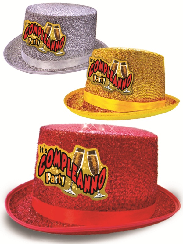 CILINDRO GLITTER "COMPLEANNO". . . ORDINANDO 1 PZ. COLORE CAUSALE TRA ROSSO,ORO E ARGENTO. . . ORDINANDO 3 PZ. COLORI ASSORTITI ROSSO-ORO-ARGENTO