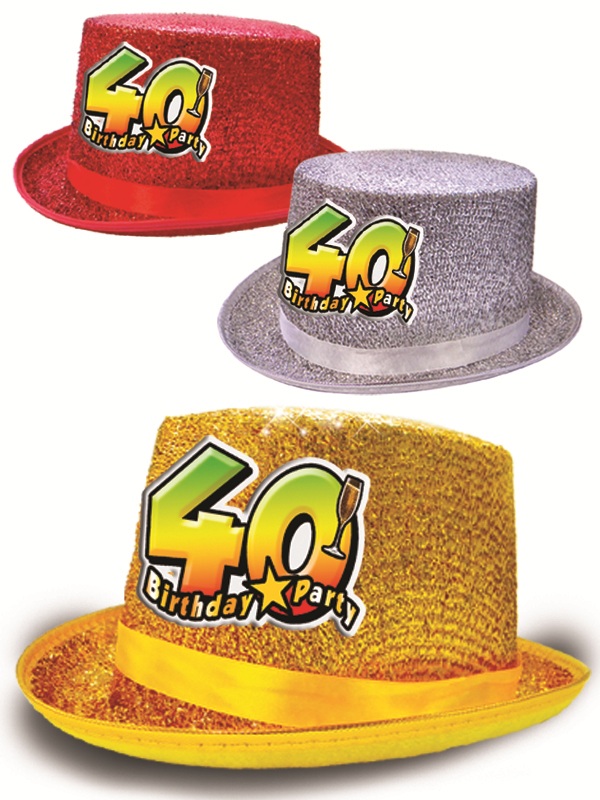 CILINDRO GLITTER "40 ANNI". . . ORDINANDO 1 PZ. COLORE CAUSALE TRA ROSSO,ORO E ARGENTO. . . ORDINANDO 3 PZ. COLORI ASSORTITI ROSSO-ORO-ARGENTO