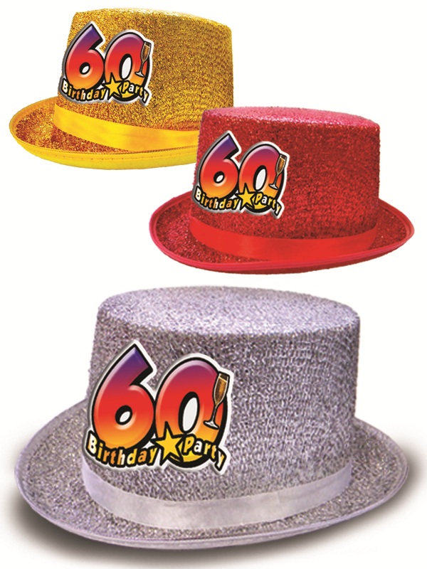 CILINDRO GLITTER "60 ANNI". . . ORDINANDO 1 PZ. COLORE CAUSALE TRA ROSSO,ORO E ARGENTO. . . ORDINANDO 3 PZ. COLORI ASSORTITI ROSSO-ORO-ARGENTO