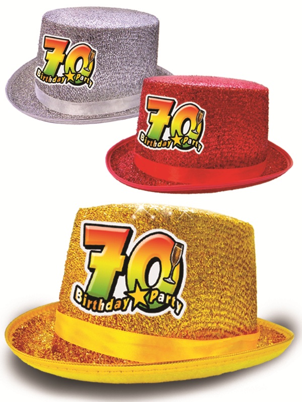 CILINDRO GLITTER "70 ANNI". . . ORDINANDO 1 PZ. COLORE CAUSALE TRA ROSSO,ORO E ARGENTO. . . ORDINANDO 3 PZ. COLORI ASSORTITI ROSSO-ORO-ARGENTO
