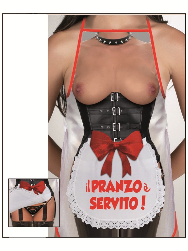 GREMBIULE CON GREMBIULINO "IL PRANZO E' SERVITO"